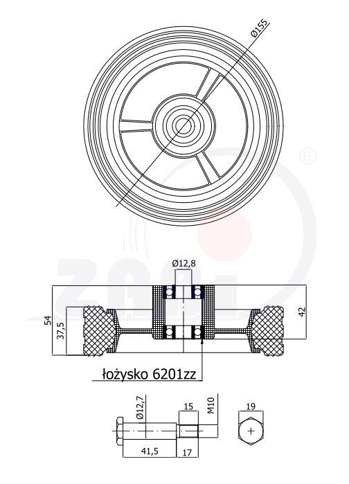 Univerzální kolo pro zahradní sekačku s ložiskem a šroubem 150 mm ZABI