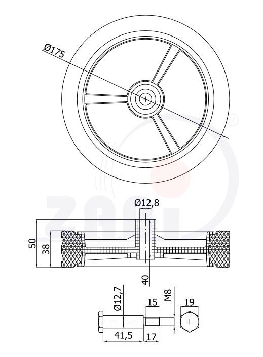 Univerzální kolo pro zahradní sekačku se šroubem 175 mm ZABI