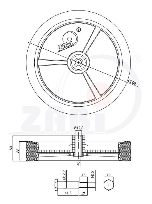 Univerzální kolo pro zahradní sekačku se šroubem 200 mm ZABI