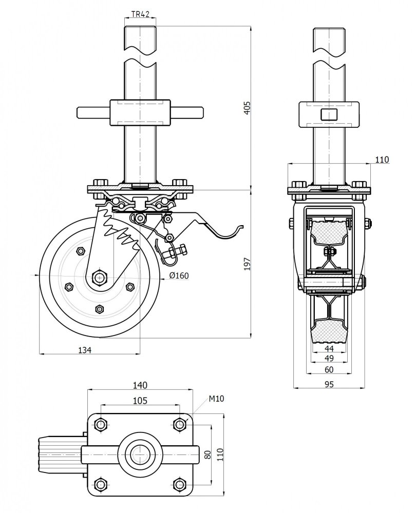 Pojezdové kolo pro lešení 160 mm s výškovou regulací ZABI